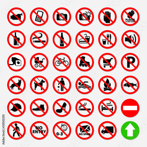 Prohibition signs icons, symbols, and vectors, Can be used for web, print and mobile