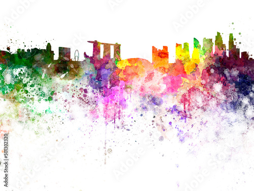 Photography Singapore skyline in watercolor