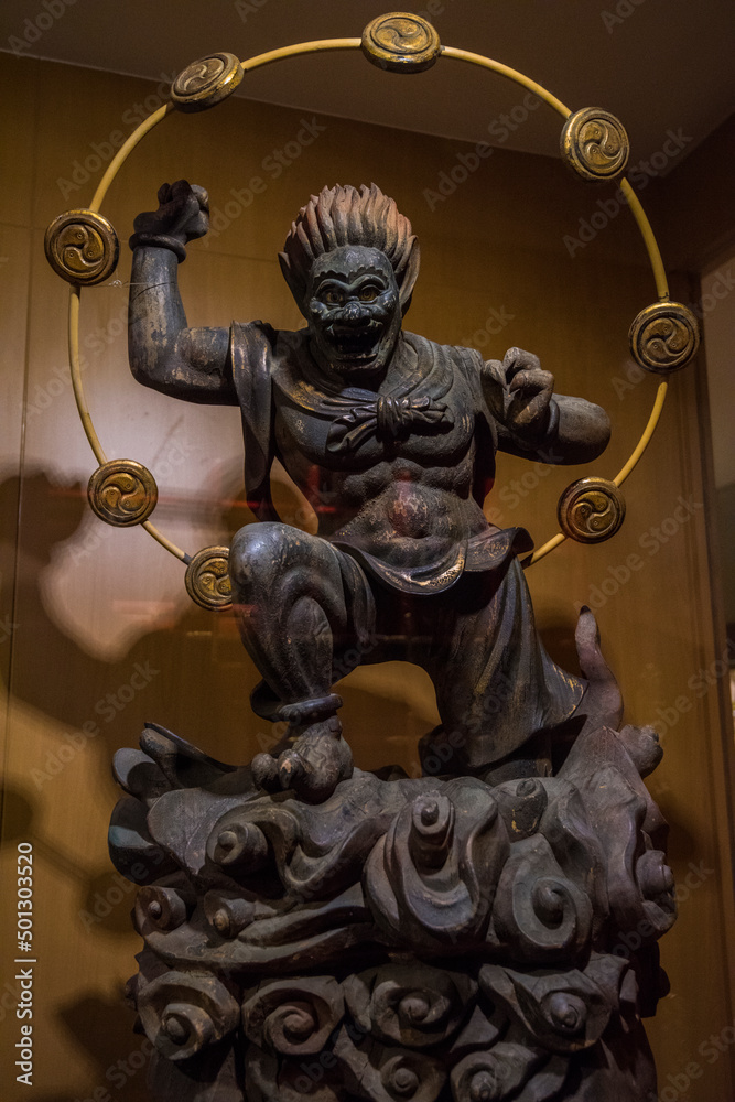 Singapore City,Singapore-April 22,2022: Sculpture in The Buddha Tooth Relic Temple complex in the Chinatown district of Singapore. 