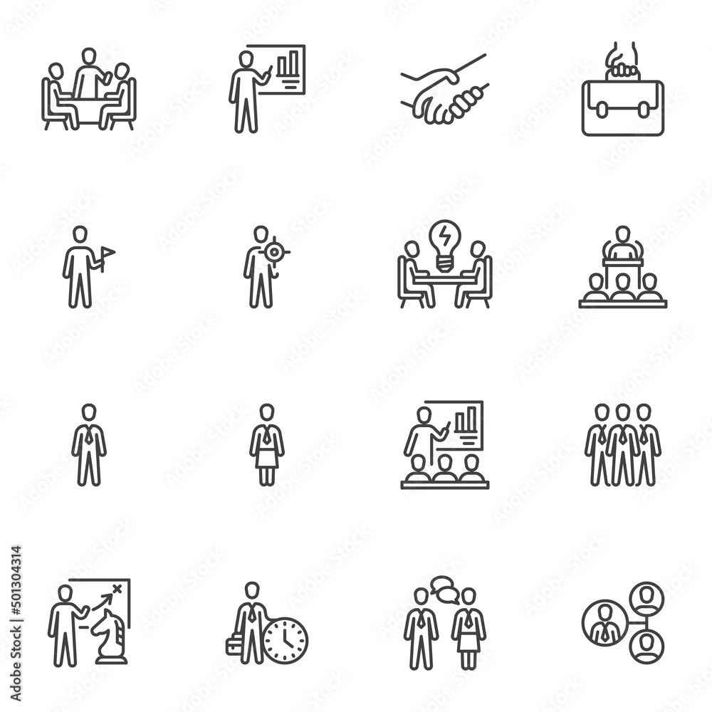 Business training line icons set Business training line icons set