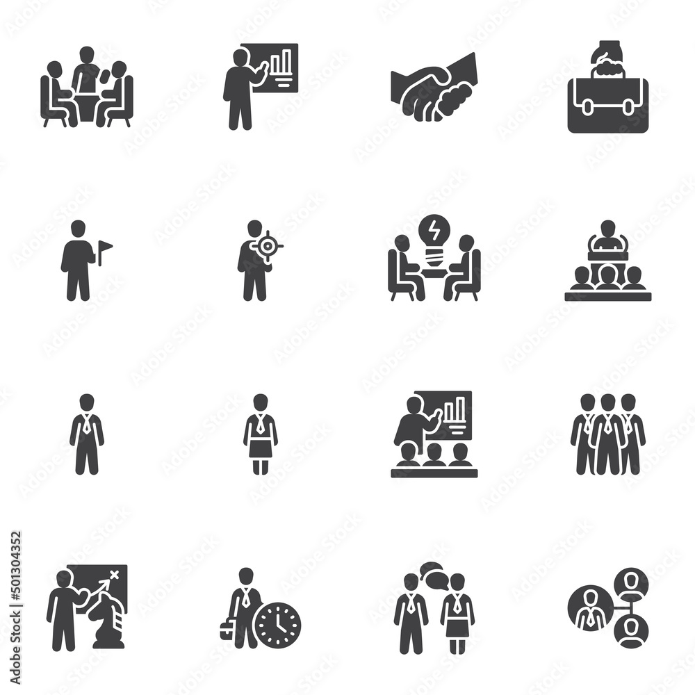 Business training vector icons set