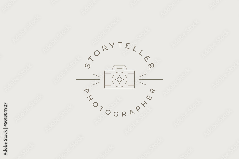 Line art monochrome simple photo video camera with glow lens circle logo with place for text vector Line art monochrome simple photo video camera with glow lens circle logo with place for text vector