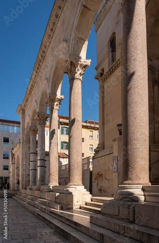 A row of Corinthian columns in the Diocletian's Palace in Split, Croatia