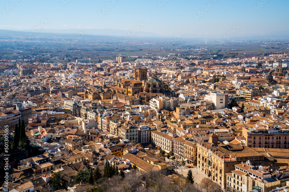 Panoramic view over the city of Granada, Spain
