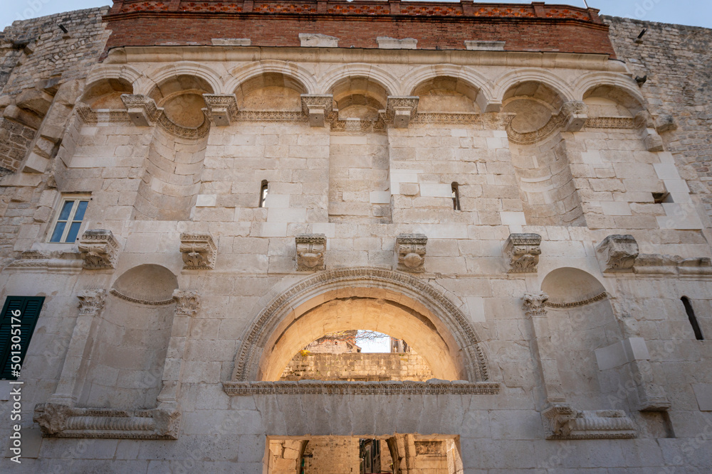 Facade of the Golden Gate in the Diocletian's Palace in Split, Croatia