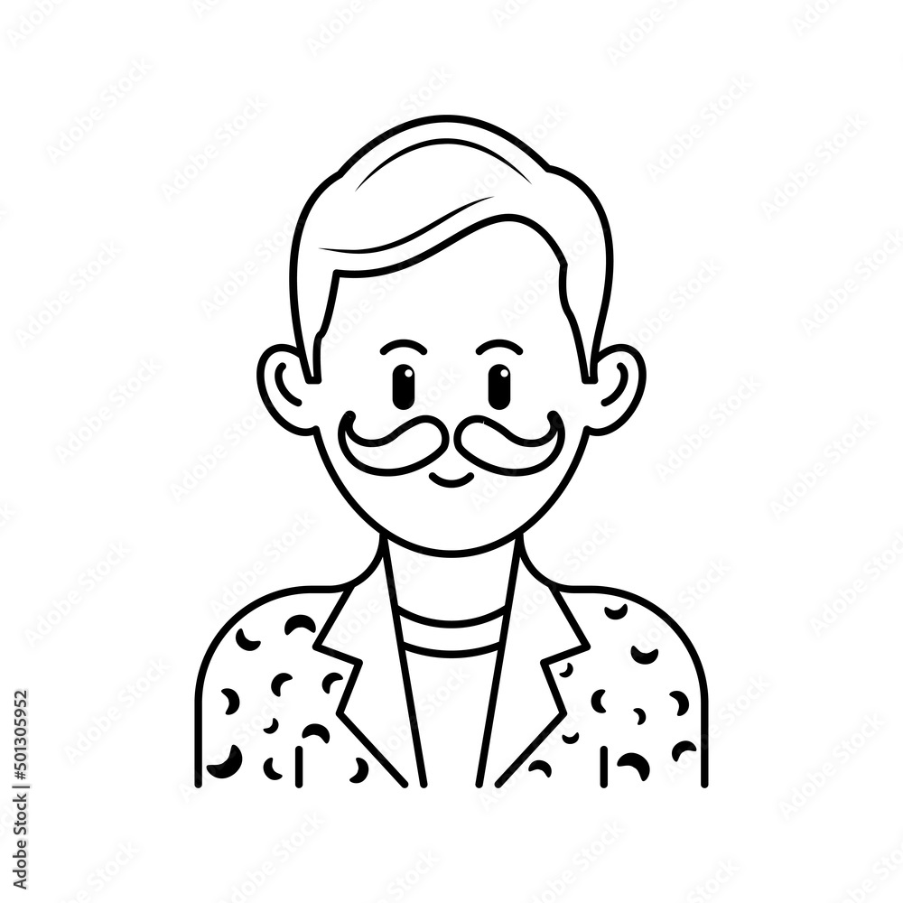 Moustache Man Avatar portraits. Business people diverse faces, man and woman persons, team group and employee, Vector isolated characters in outline style.