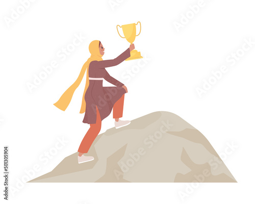Independent woman with goals and gains semi flat color vector character. Posing figure. Full body person on white. Simple cartoon style illustration for web graphic design and animation
