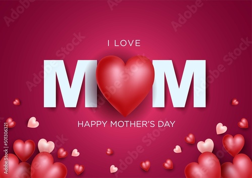 Printhappy mothers day greeting 3d heart with mom letter. vector illustration design