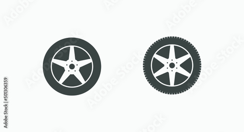 Tire, car wheel icon vector symbol isolated set