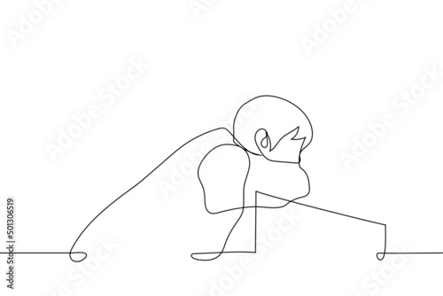 man lay down on a table or high railing - one line drawing vector. the concept of procrastination, daydreaming, laziness, waiting, being sad