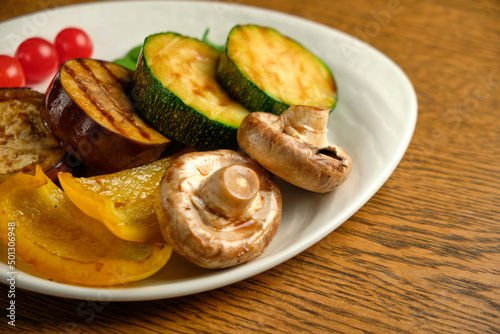 Grilled vegetables with champignons and fresh herbs