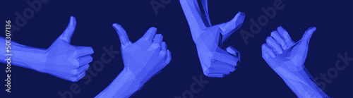 Thumbs up symbol. Hand show like or good. Sign success and nice. 3D vector illustration. Design for banner, flyer, poster, cover or brochure.