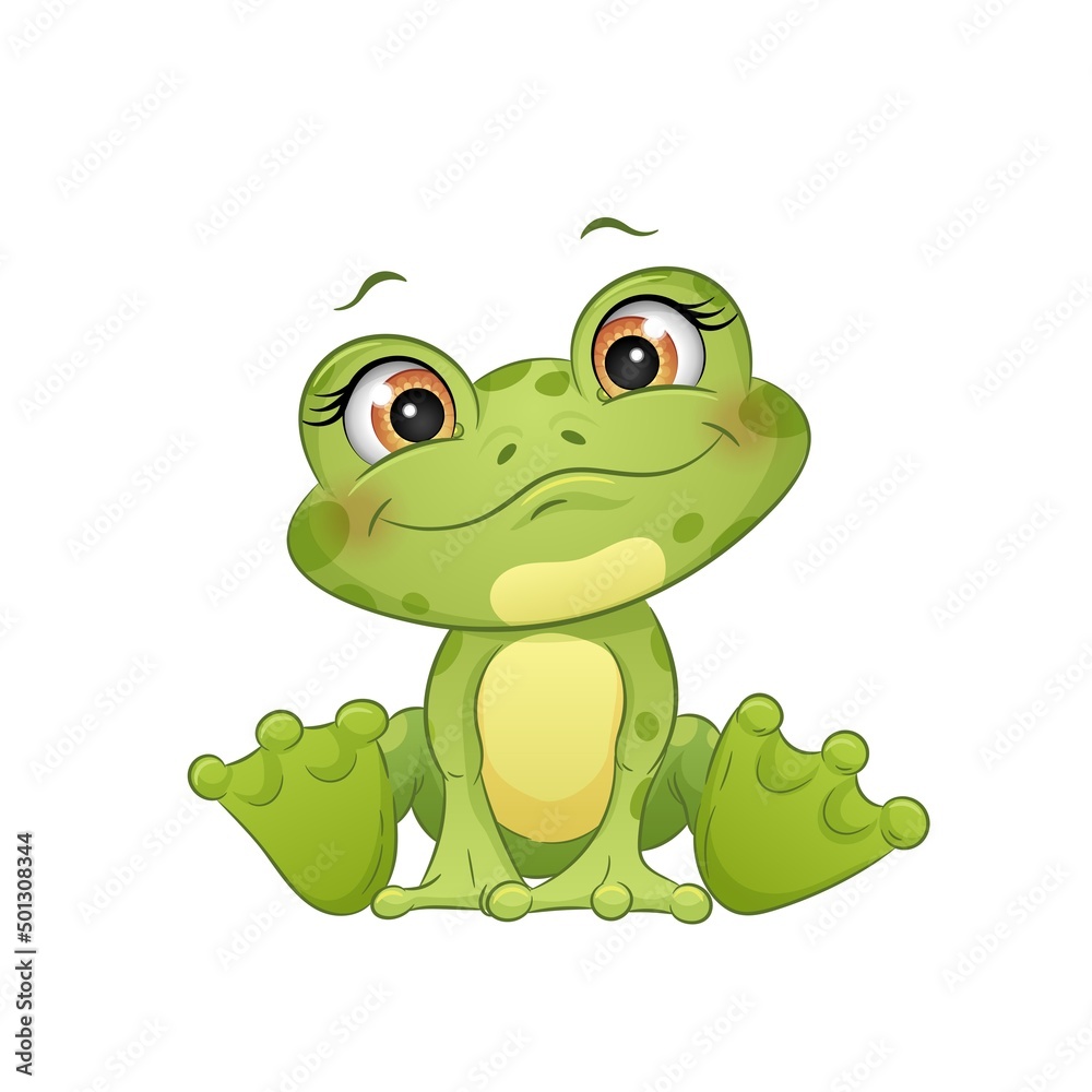 Obraz premium Cute cartoon frog, vector illustration. Isolated on white background.