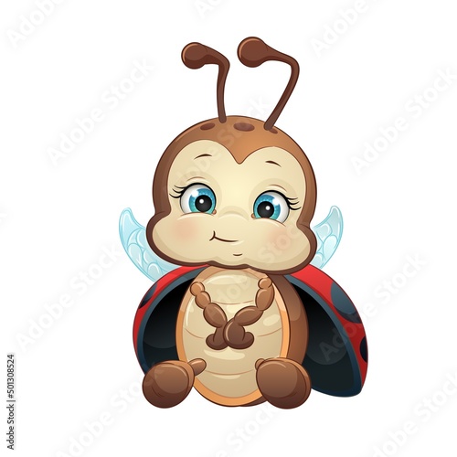 Cartoon ladybug, vector illustration. Cute insect, white isolated background.