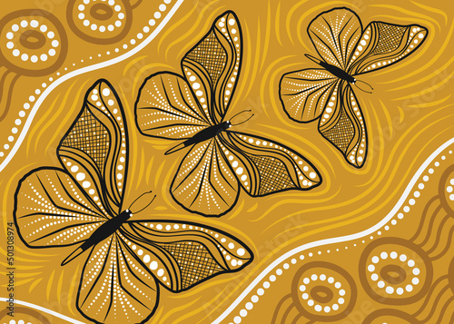 Aboriginal art vector background with butterfly