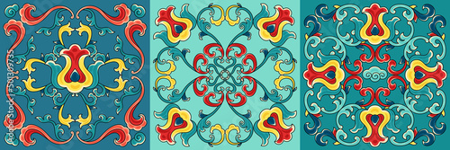 Chinese ceramic tile pattern. Oriental traditional floral ornament. Wall or floor texture.