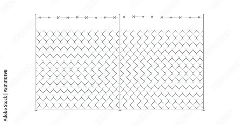 Wire mesh fence template with barbed wire