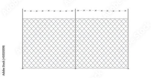 Fototapeta Wire mesh fence template with barbed wire