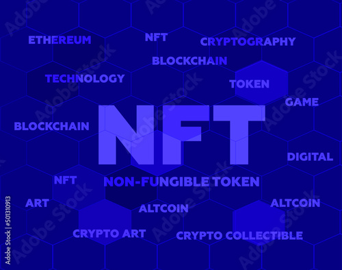 Vector illustration of a non fungible token. NFT background. Digital technology concept. Crypto art. 