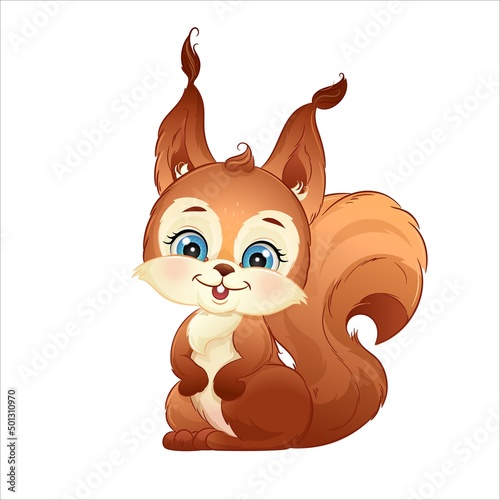 Cartoon squirrel, vector illustration. Cute woodland animal. Isolated white background.