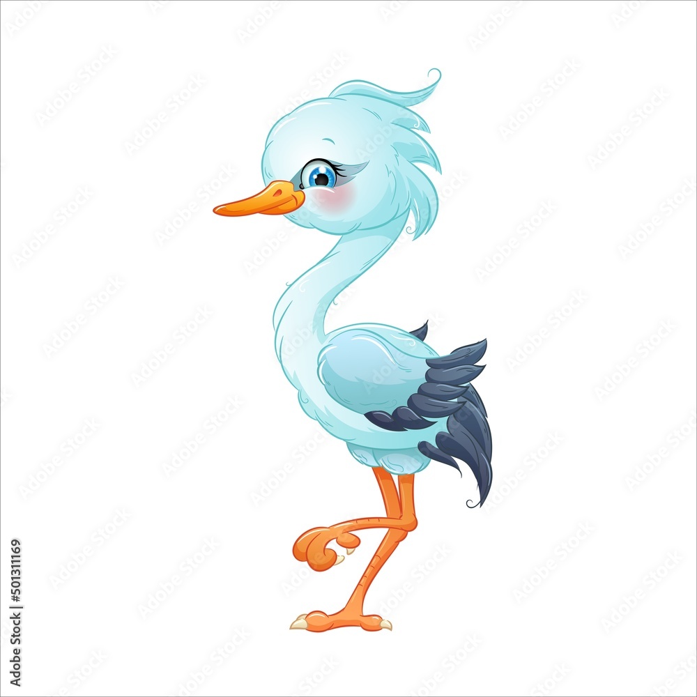 Cartoon stork, vector illustration. Cute flying bird. Cartoon stork, vector illustration. Cute flying bird.