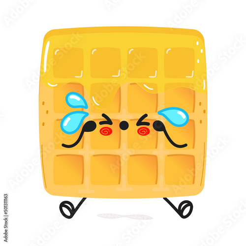 Cute sad waffles character. Vector hand drawn cartoon kawaii character illustration icon. Isolated on white background. Sad wafer character concept