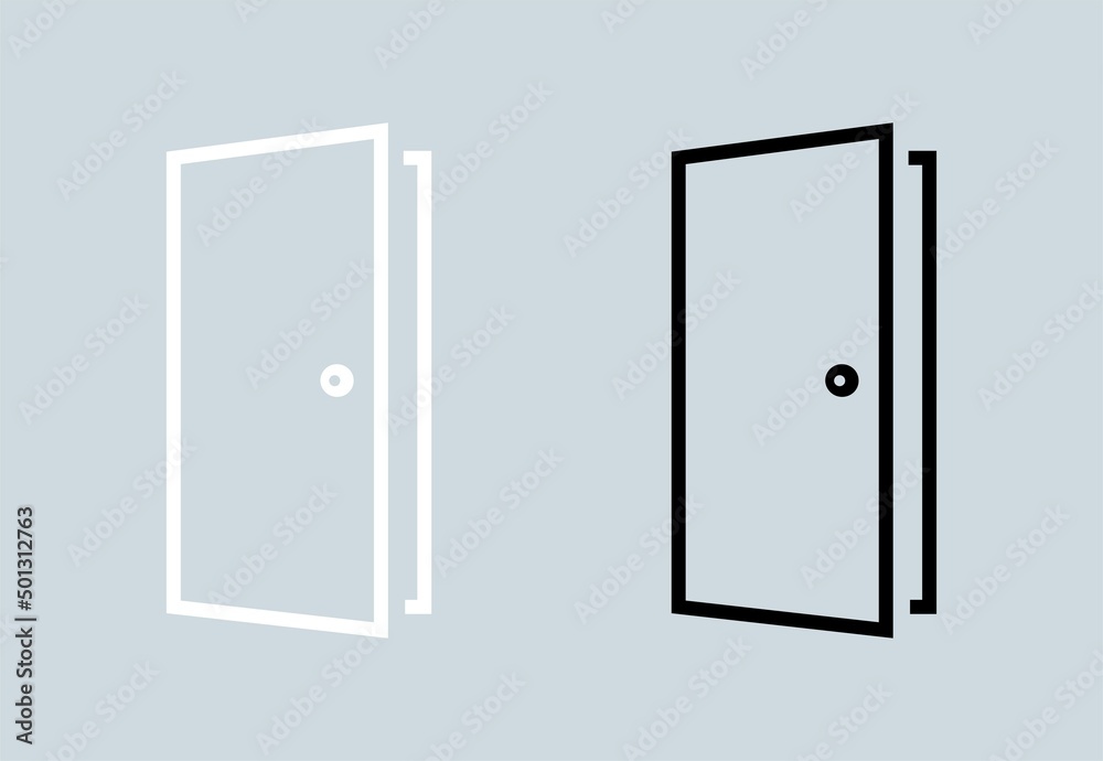 Door icon in flat style. Black and white door icon. Door icon in flat style. Black and white door icon.
