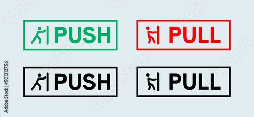 Set of pull or push door signs. Vector push and pull icon sticker design concept.