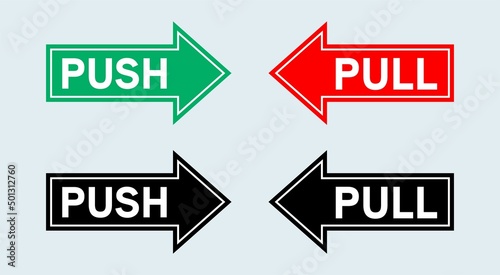Push pull door sign. Handle to open doors. Vector illustration.