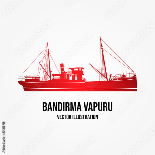 Bandirma steambot vector illustration. May 19 Commemoration of Ataturk, Youth and Sports Day.