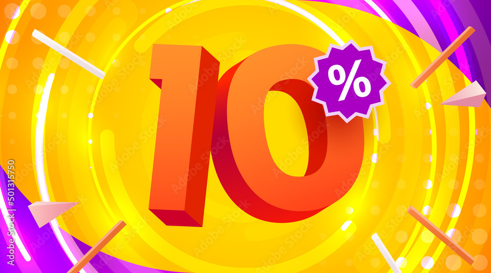 Obraz premium 10 percent Off. Discount creative composition. 3d mega sale symbol with decorative objects. Sale banner and poster.