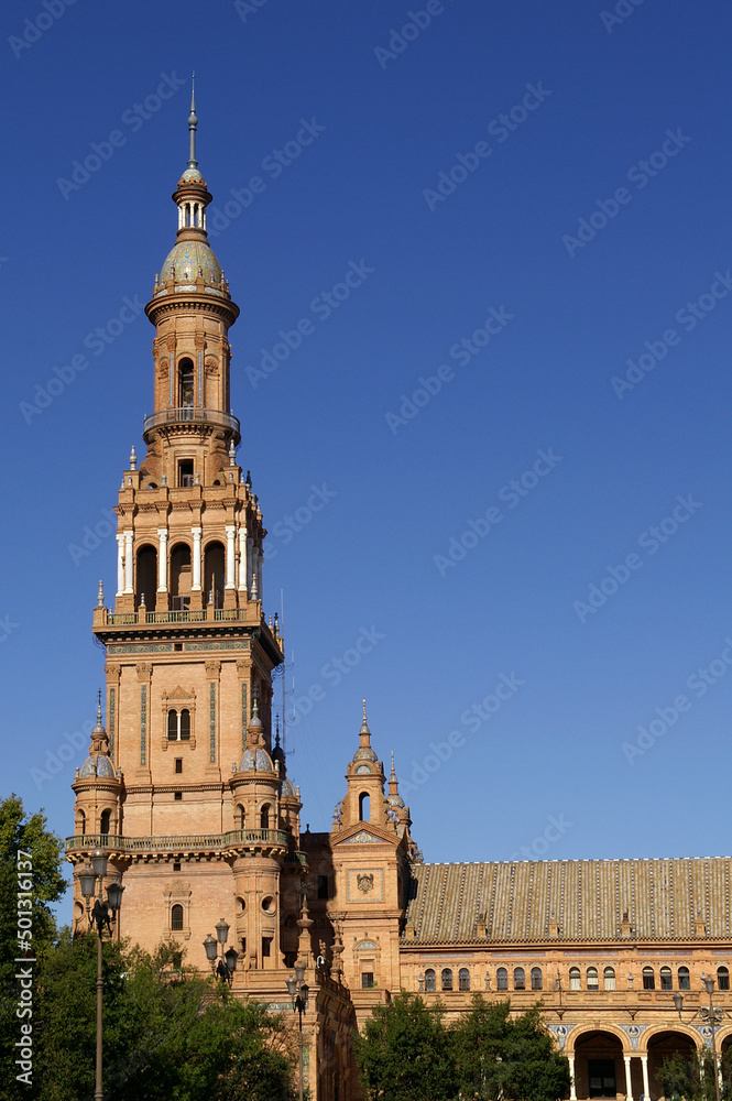 Seville (Spain). North tower in Plaza de España in the city of Seville