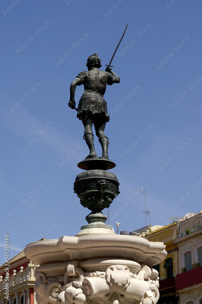 Obraz premium Seville (Spain). Detail of the Mercury Fountain in the Plaza de San Francisco in the city of Seville
