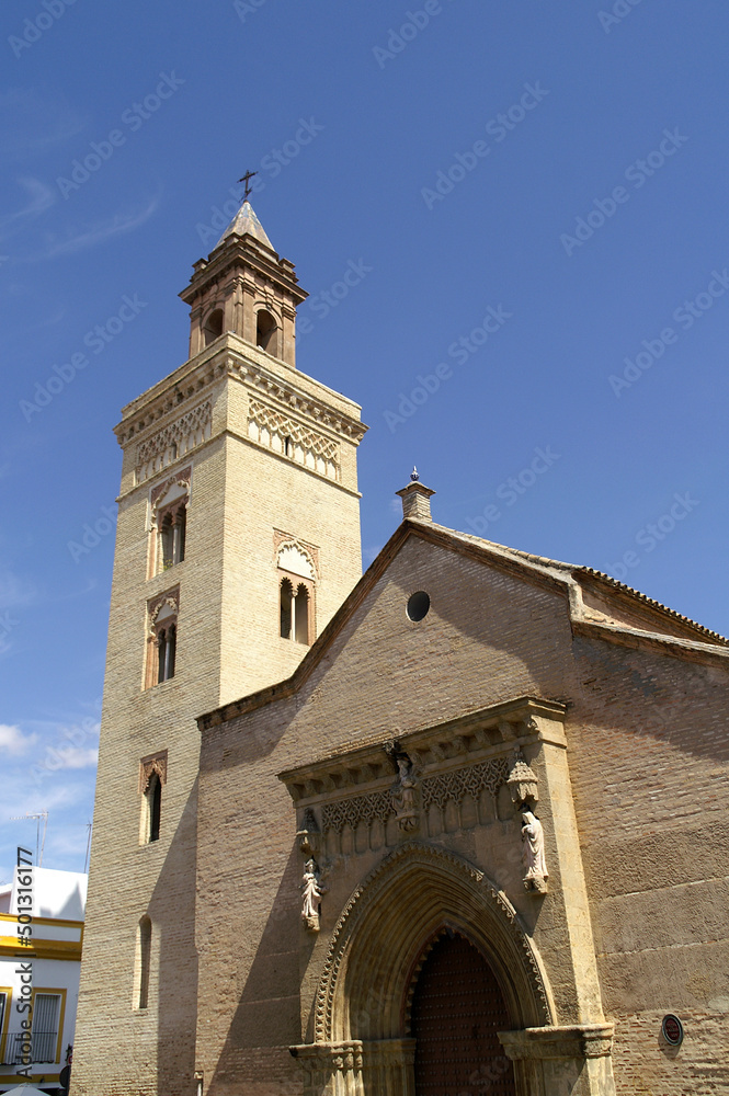 Seville (Spain). Facade of the Church of San Marcos in the historic center of the city of Seville