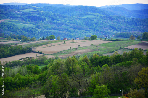 landscape with fields and mountains