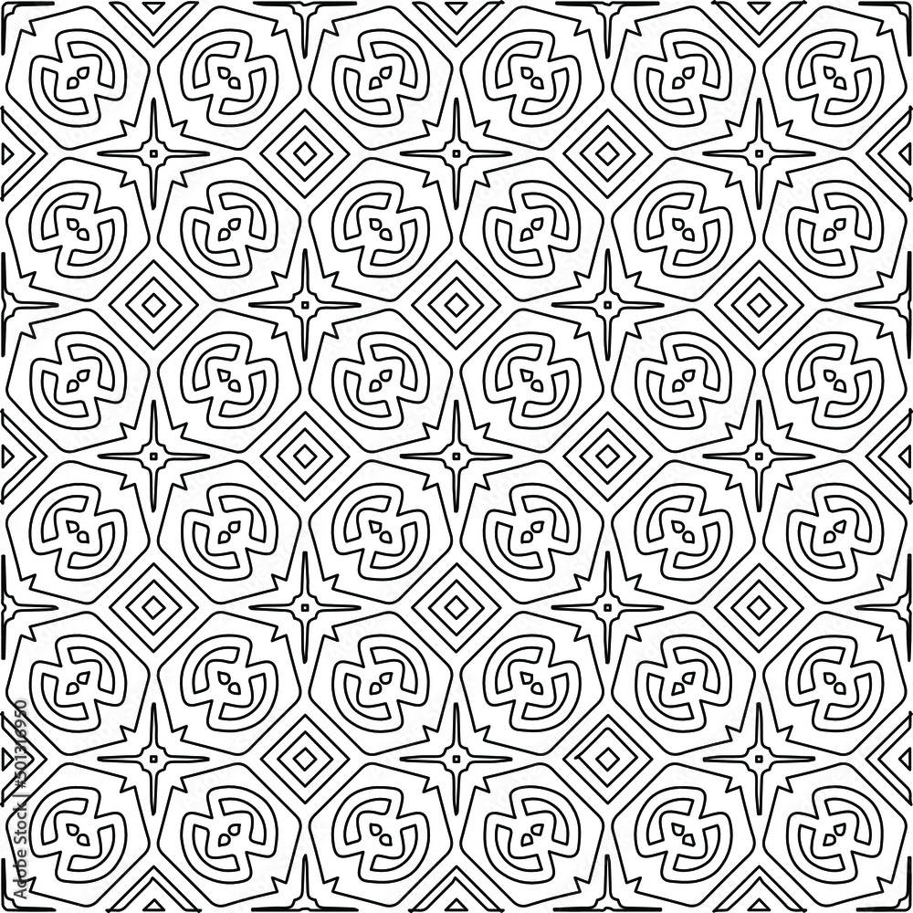 
Vector monochrome pattern, Abstract texture for fabric print, card, table cloth, furniture, banner, cover, invitation, decoration, wrapping.Repeating geometric tiles with stripe elements.Black and 
w