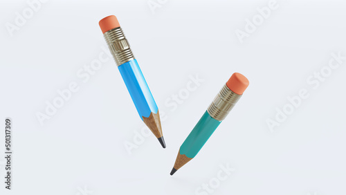 3d render of Colorful pencils on white background,