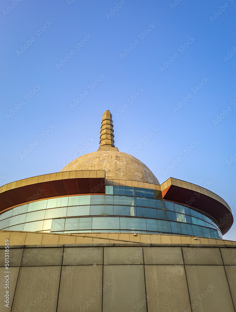 buddha stupa with bright blue sky at morning from different angle