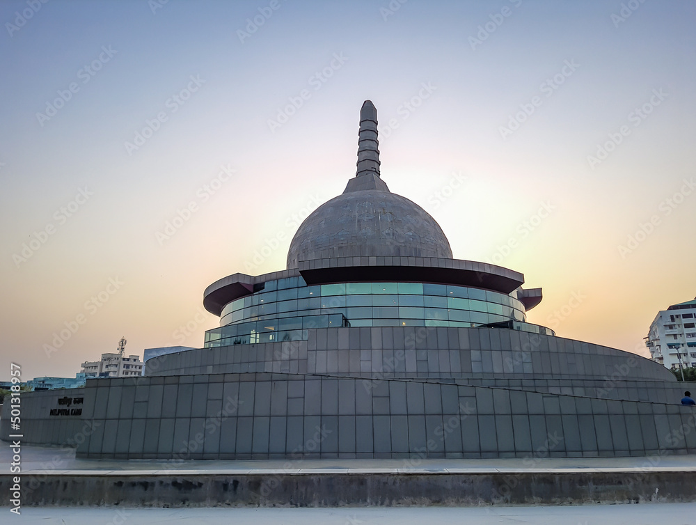 buddha stupa with bright colorful evening sky at dusk from different angle buddha stupa with bright colorful evening sky at dusk from different angle