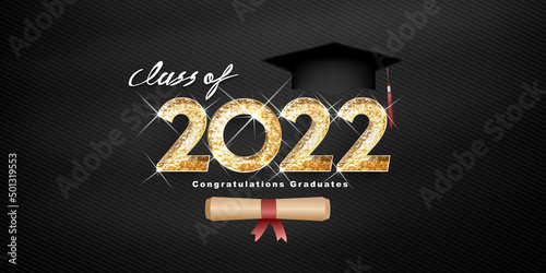 Class of 2022 Vector text for graduation gold design, congratulation event, T-shirt, party, high school or college graduate. Lettering for greeting, invitation card