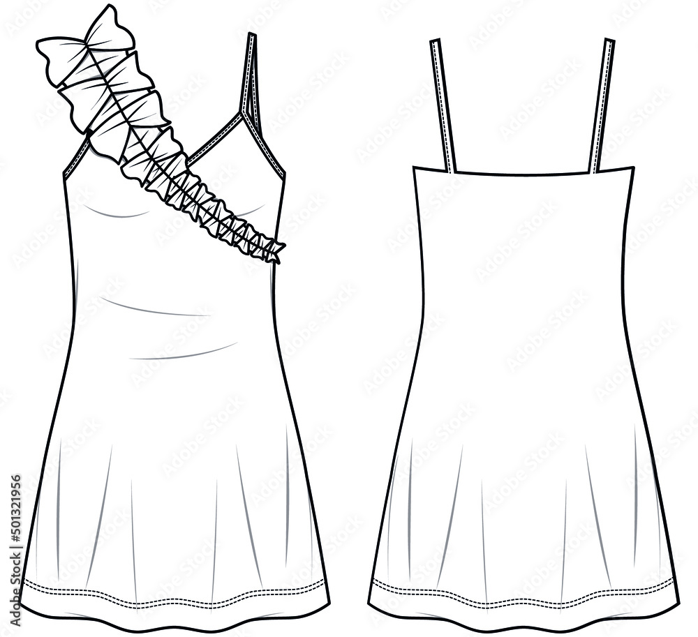 slip dress with frill details womens camisole dress flat sketch vector ...