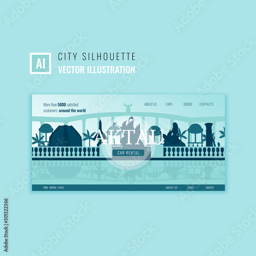 silhouette Aktau city for landing page