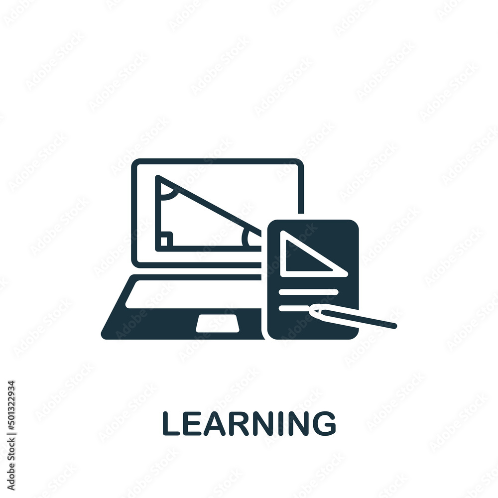 Learning icon. Monochrome simple Brain Process icon for templates, web design and infographics Learning icon. Monochrome simple Brain Process icon for templates, web design and infographics