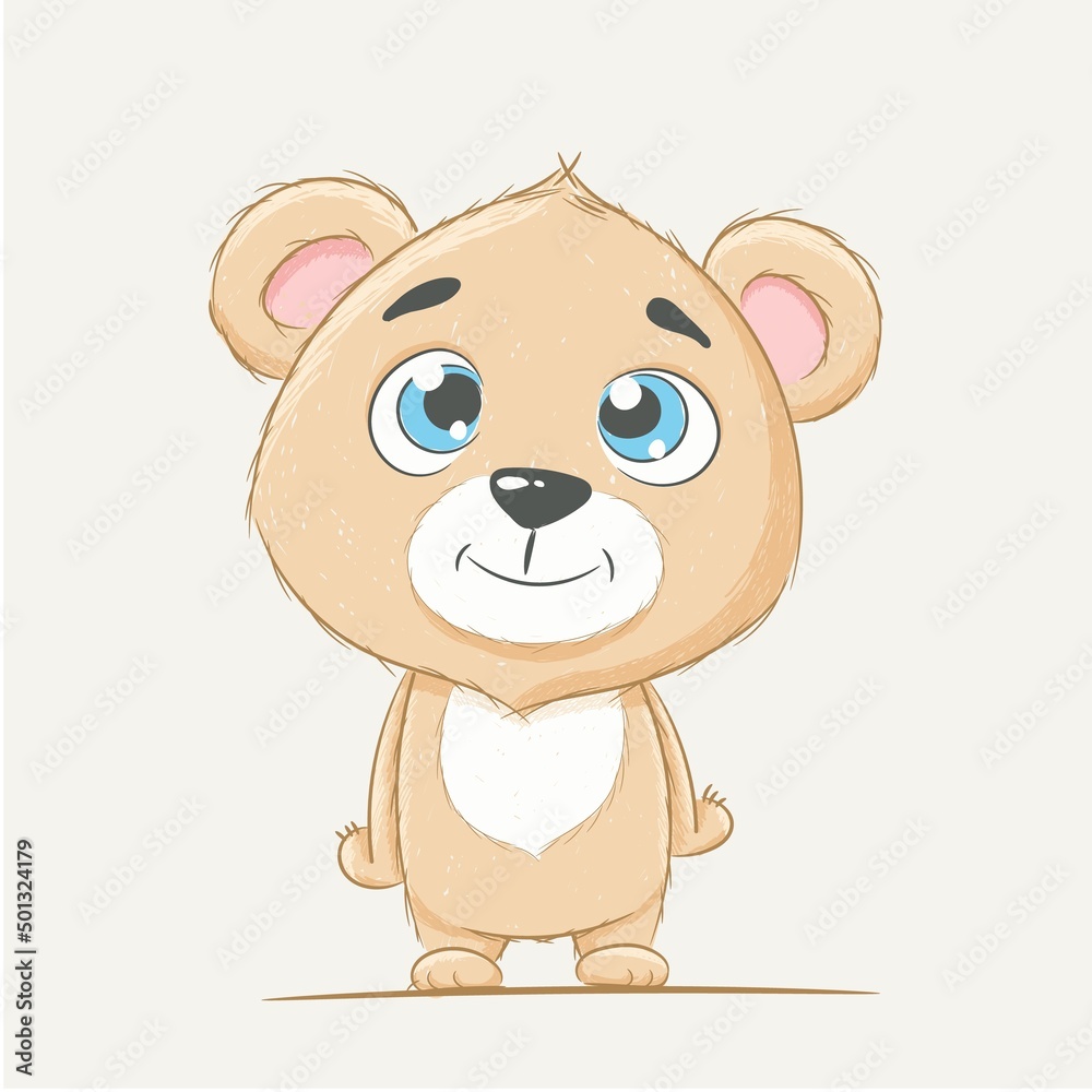Fototapeta premium Cute baby bear. Postcard. Greeting card with bear cub. Vector illustration.