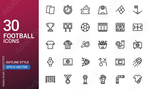 Football game icon set in outlined style. Suitable for football channel vector illustration, sport and world soccer competition website.