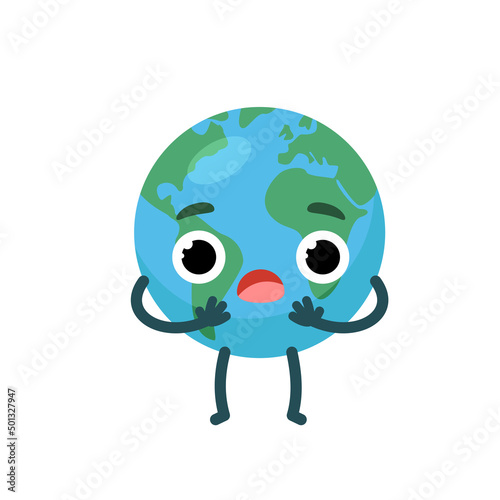 Scared character emotional planet earth. Environment day concept.