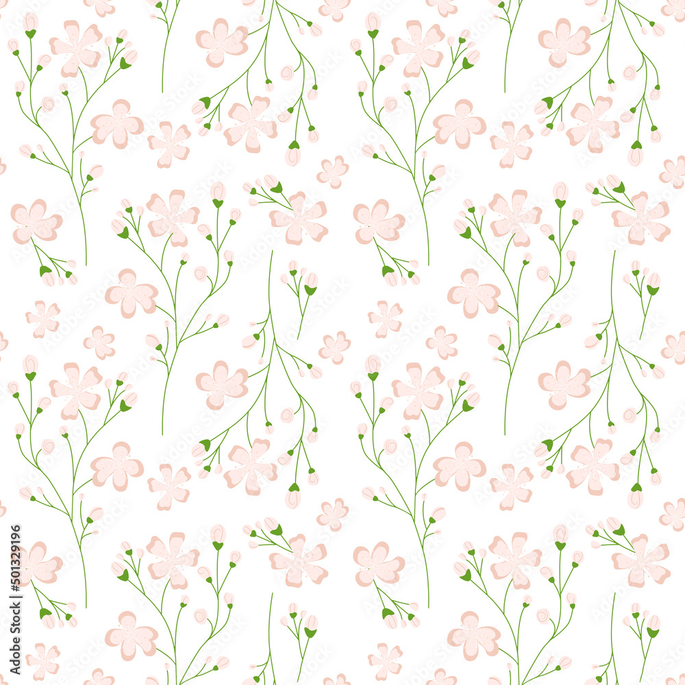 Pink vector flowers Floral pattern on white background