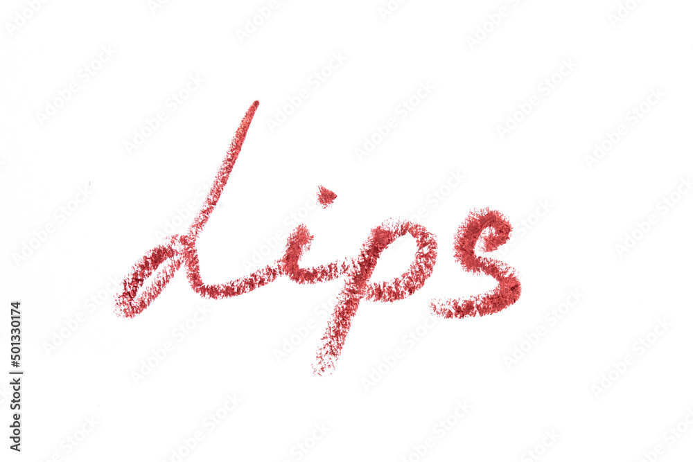 Lip liner stroke lips word shape on white background- Image