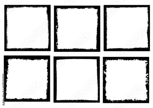 Grunge geometric square frames set. Vector illustration isolated on white background