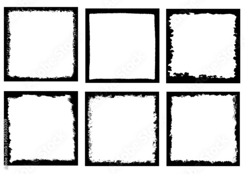 Grunge geometric square frames set. Vector illustration isolated on white background 
